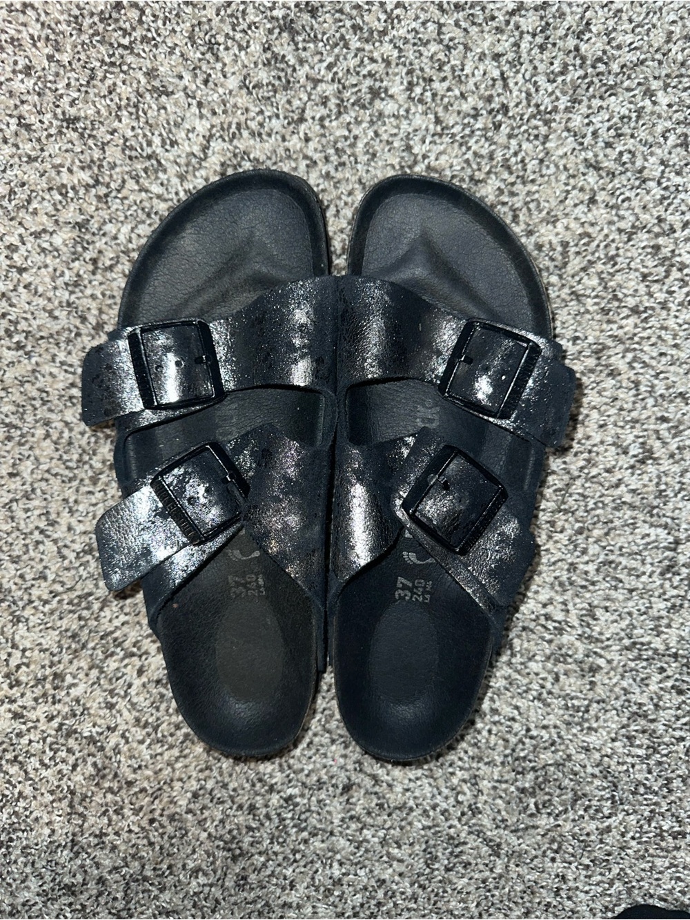 Birkenstock Black Two-Buckle Glossy Slide Sandals